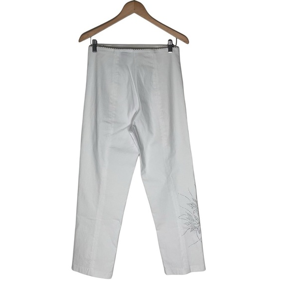 NWOT KAVELI Silver Floral Embellishments Front Slit White Ankle Pants Size 14 - Picture 14 of 16